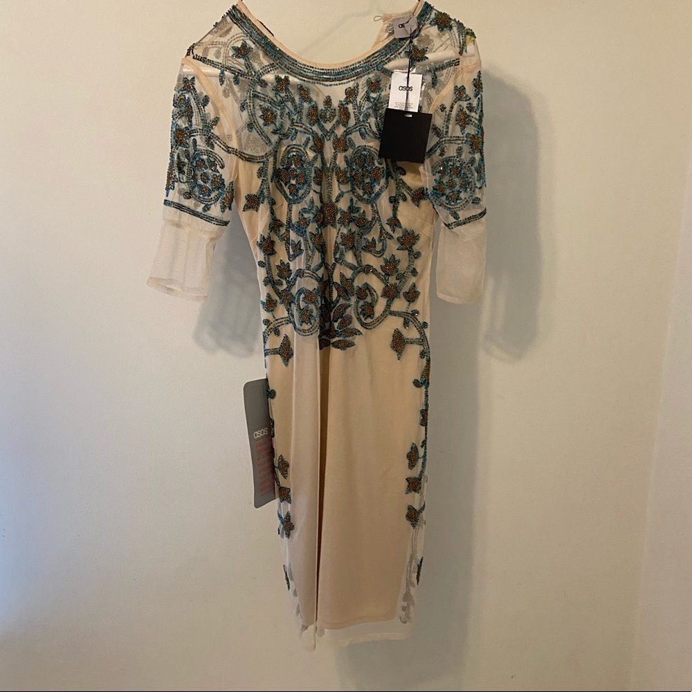 NWT, ASOS, size 0, nude, beaded dress